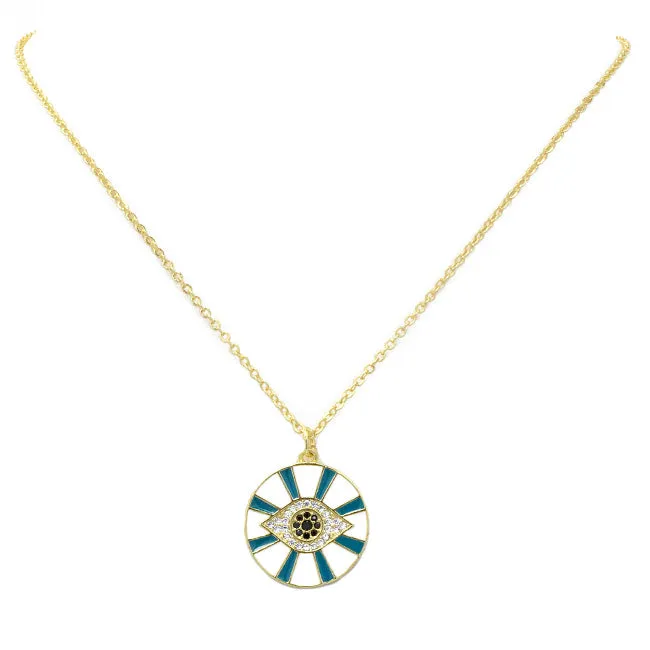 Gold Multi Color Cubic Zirconia Evil Eye Pendant Necklace