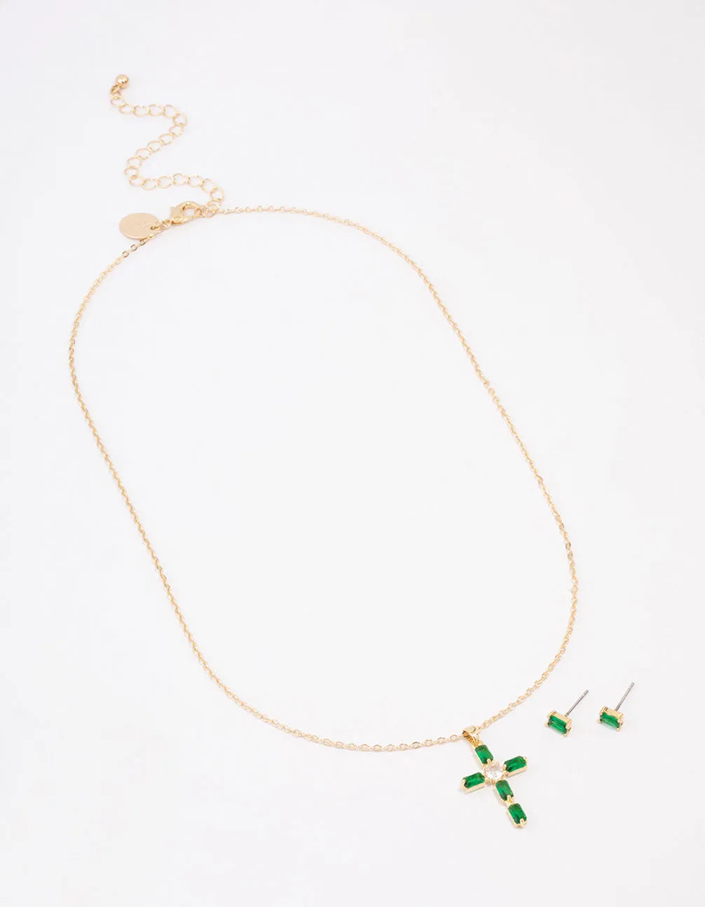 Gold Plated Emerald Cross Jewellery Set