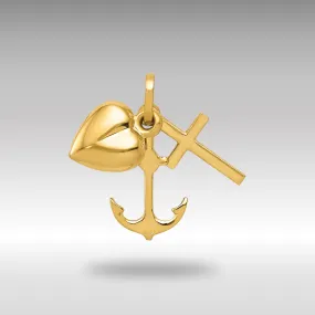 Gold Polished Heart, Cross & Anchor Necklace Pendant - Model YC1067