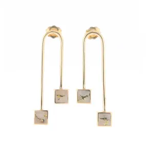 Gold Quartz Double Square Curved Bar Earrings - G2