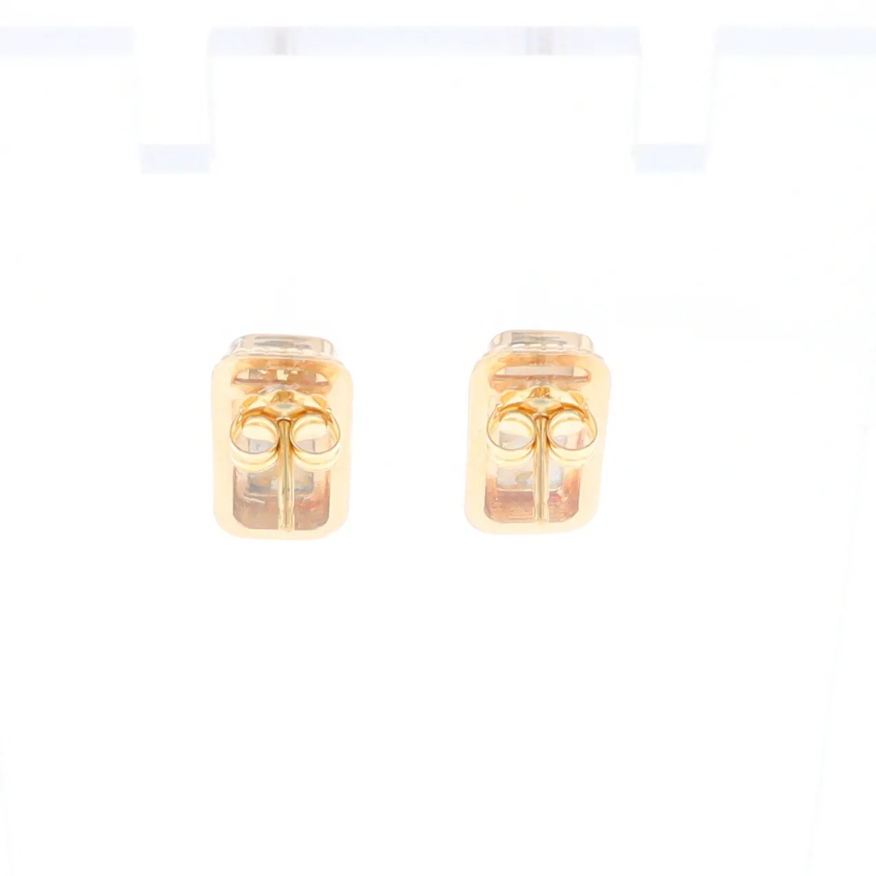 Gold Quartz Earrings Rectangle Inlaid Milgrain Design - G2