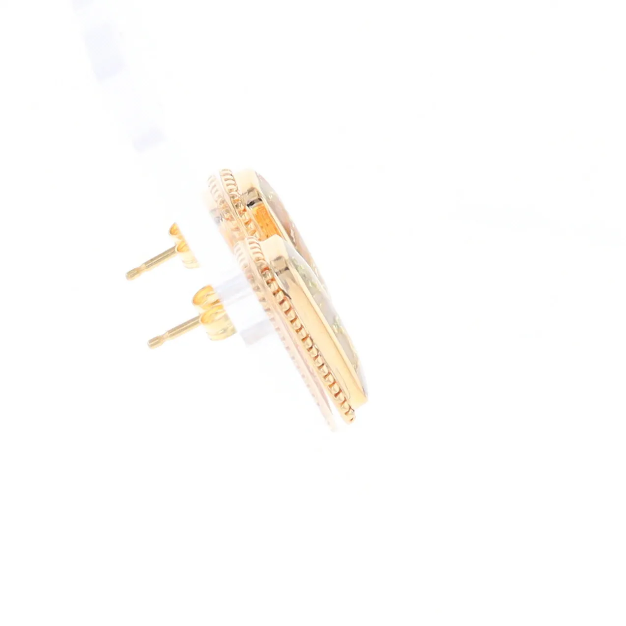 Gold Quartz Earrings Rectangle Inlaid Milgrain Design - G2