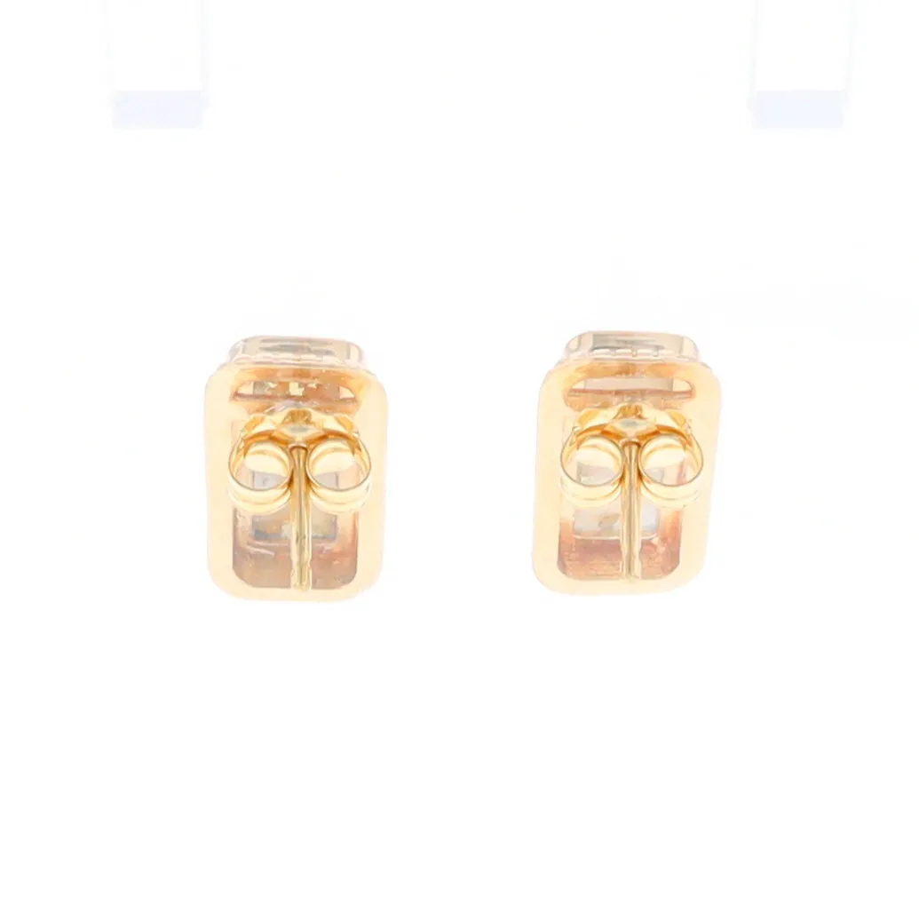 Gold Quartz Earrings Rectangle Inlaid Milgrain Design - G2