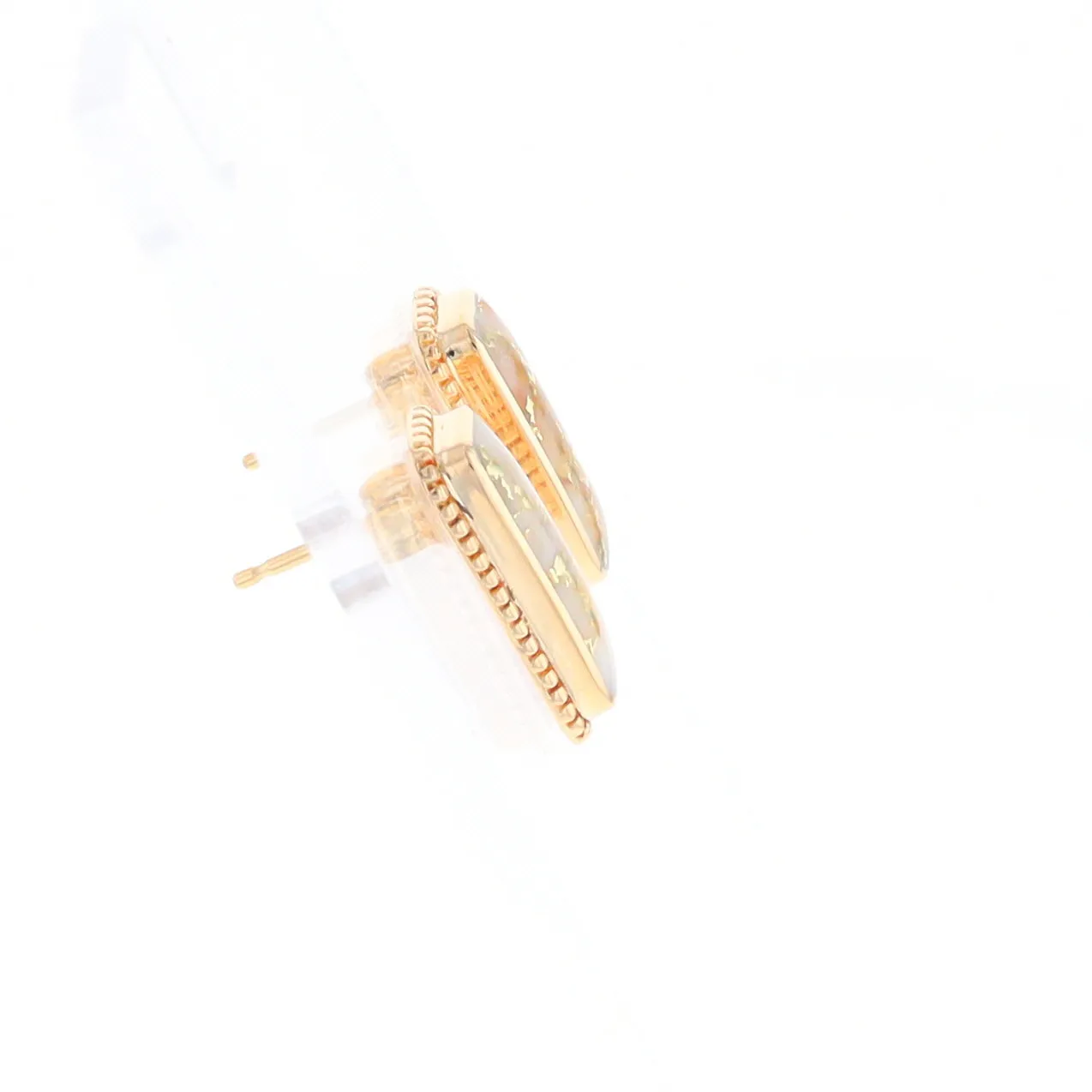 Gold Quartz Earrings Rectangle Inlaid Milgrain Design - G2