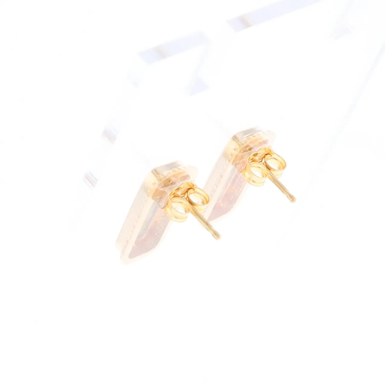 Gold Quartz Earrings Rectangle Inlaid Milgrain Design - G2