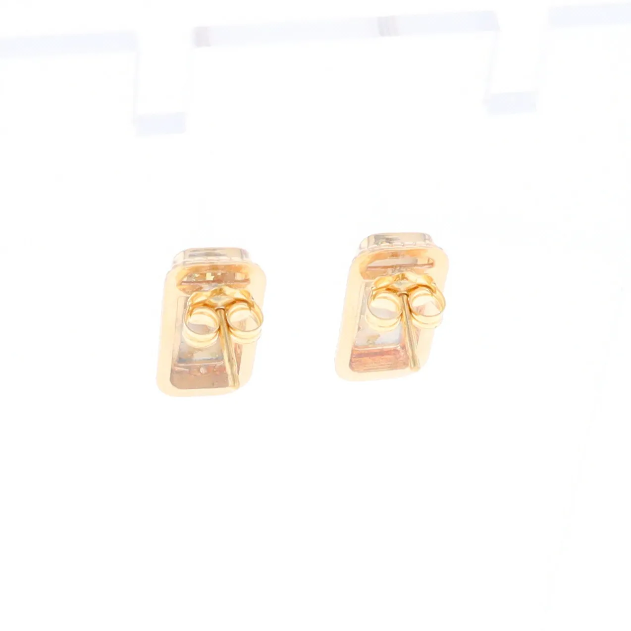 Gold Quartz Earrings Rectangle Inlaid Milgrain Design - G2