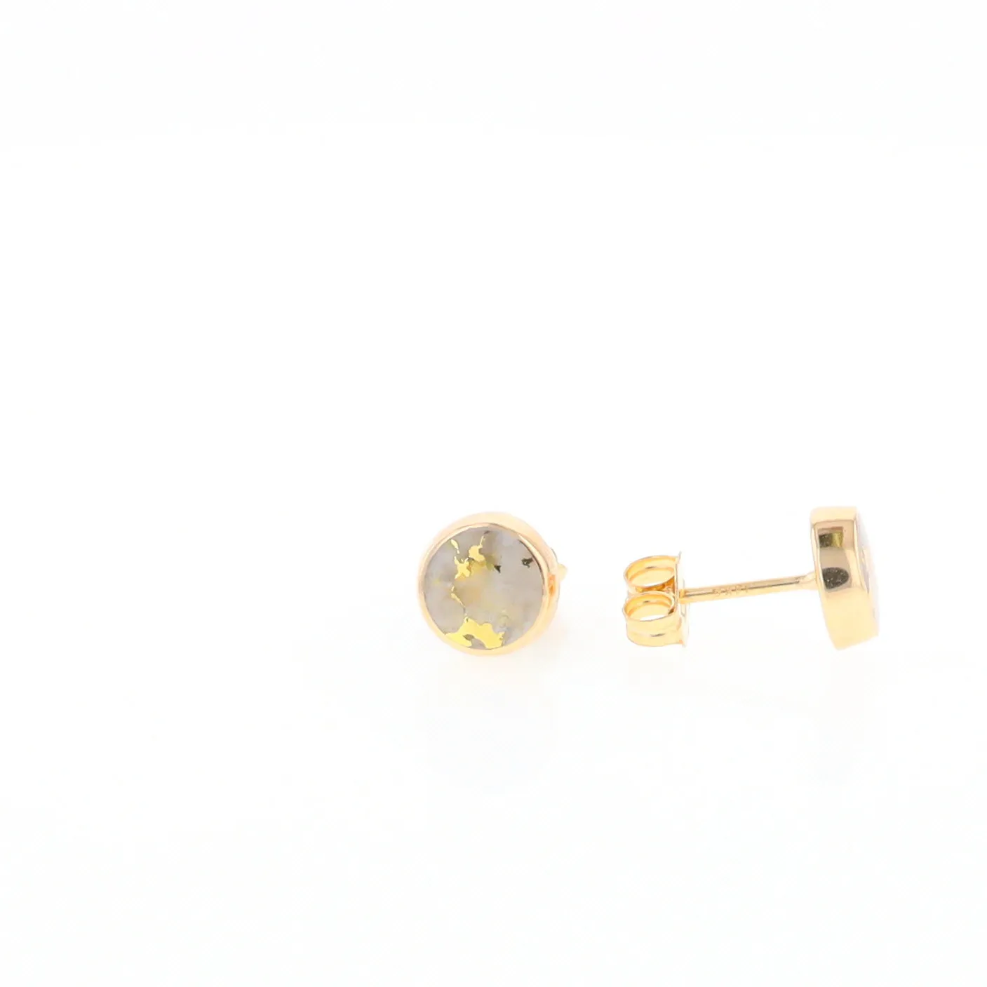 Gold Quartz Earrings Round Inlaid Studs