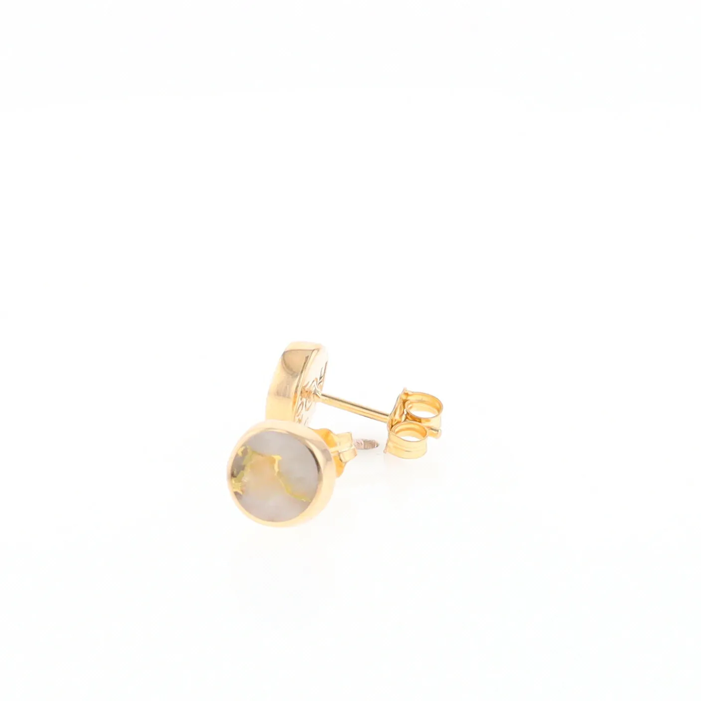 Gold Quartz Earrings Round Inlaid Studs