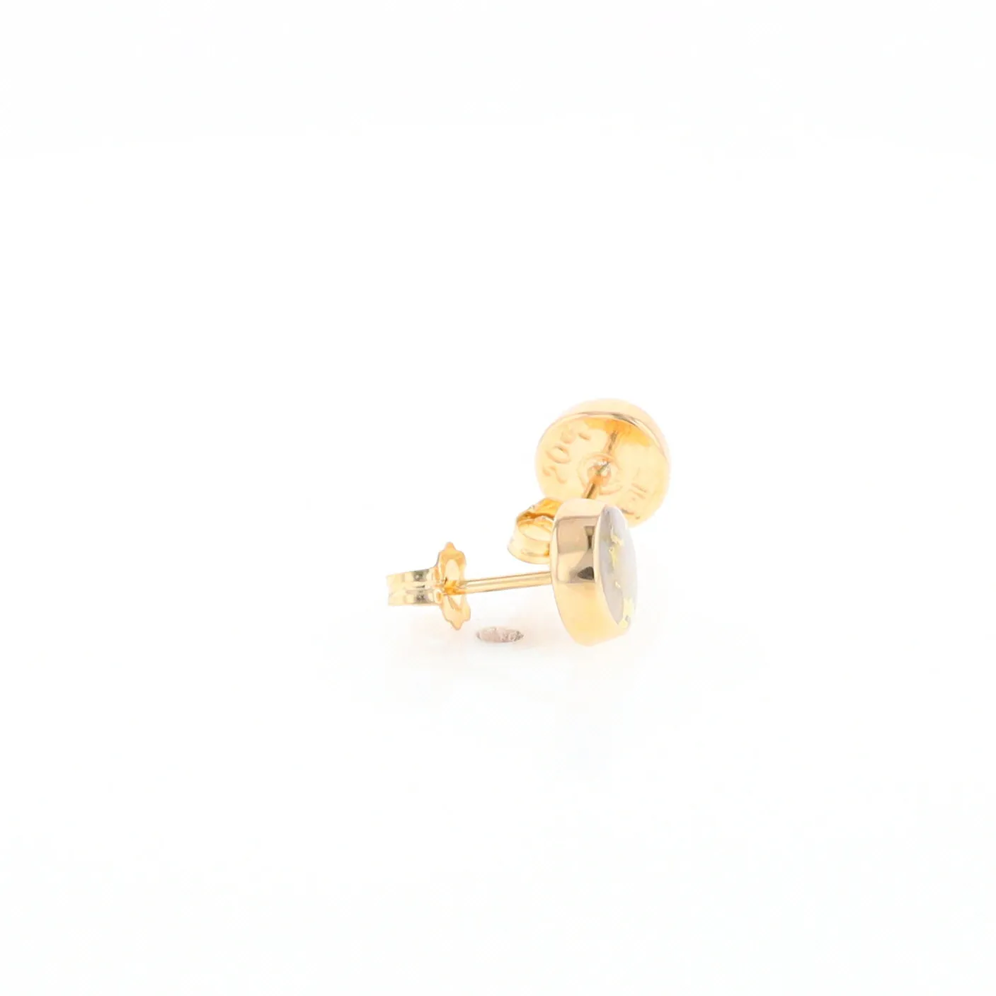 Gold Quartz Earrings Round Inlaid Studs