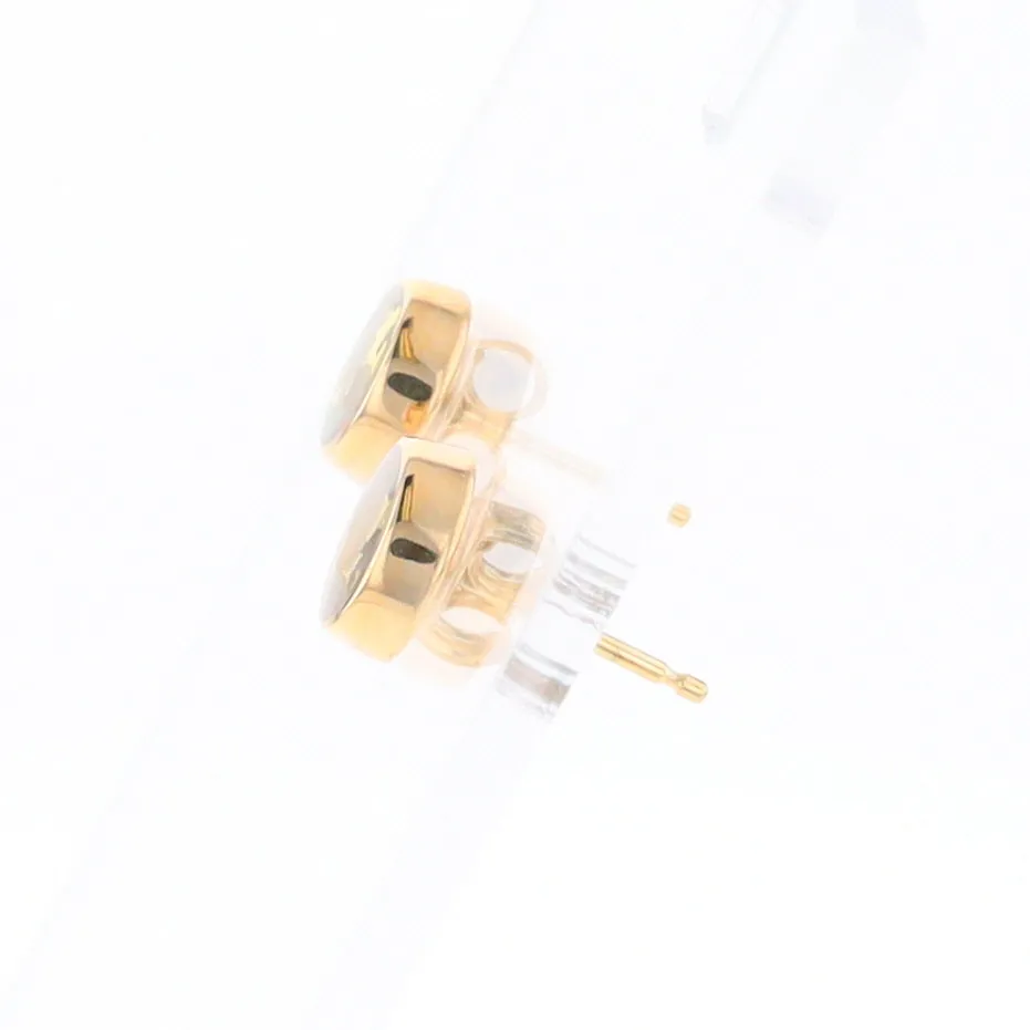 Gold Quartz Earrings Round Inlaid Studs