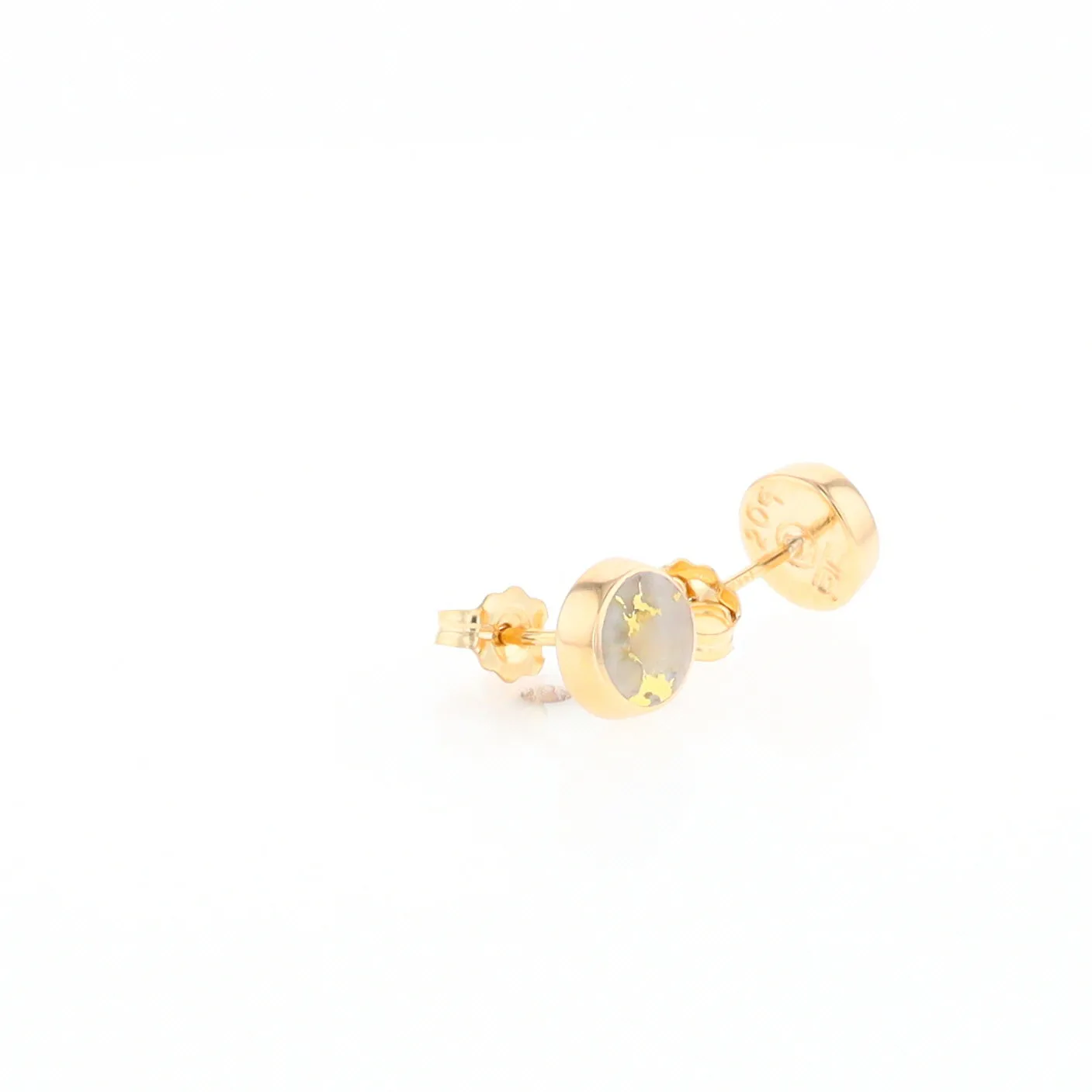 Gold Quartz Earrings Round Inlaid Studs