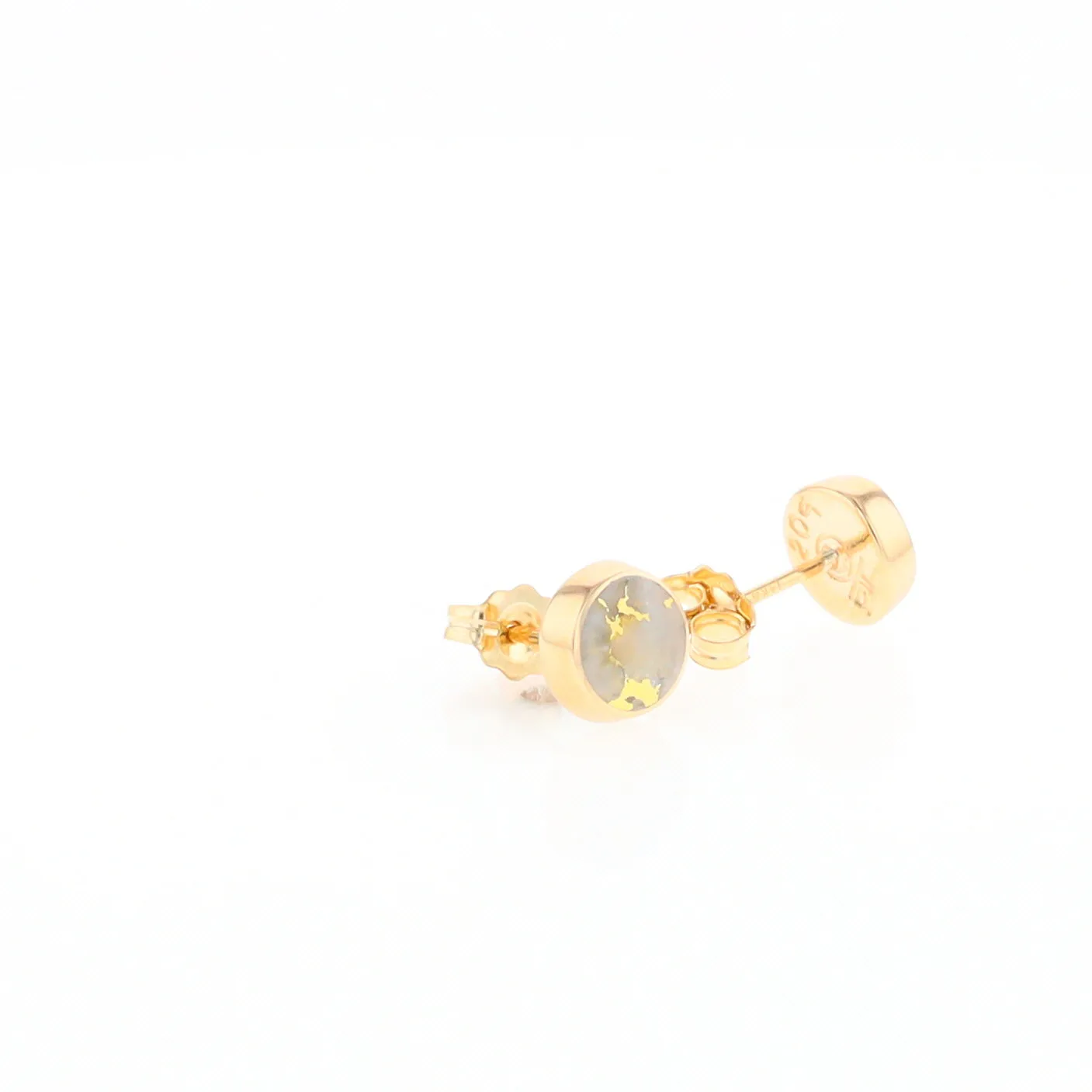 Gold Quartz Earrings Round Inlaid Studs