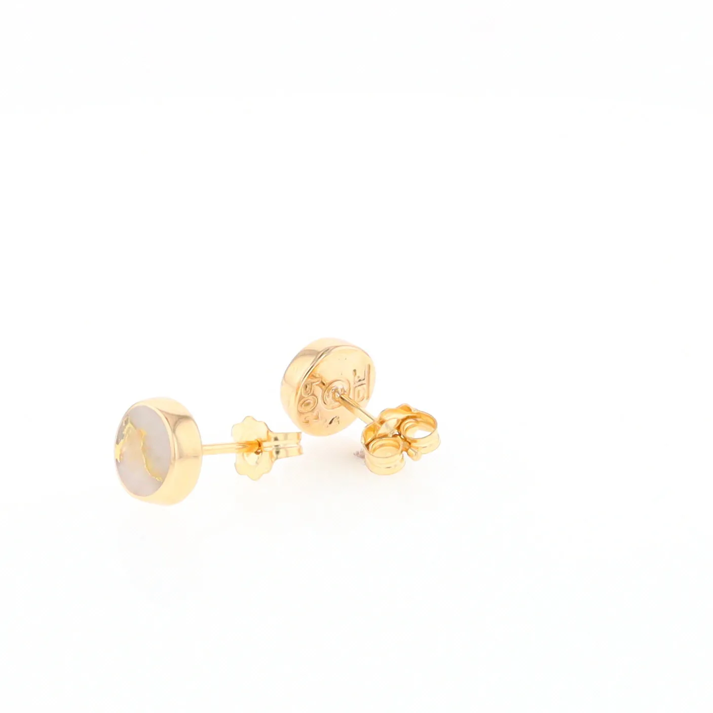 Gold Quartz Earrings Round Inlaid Studs