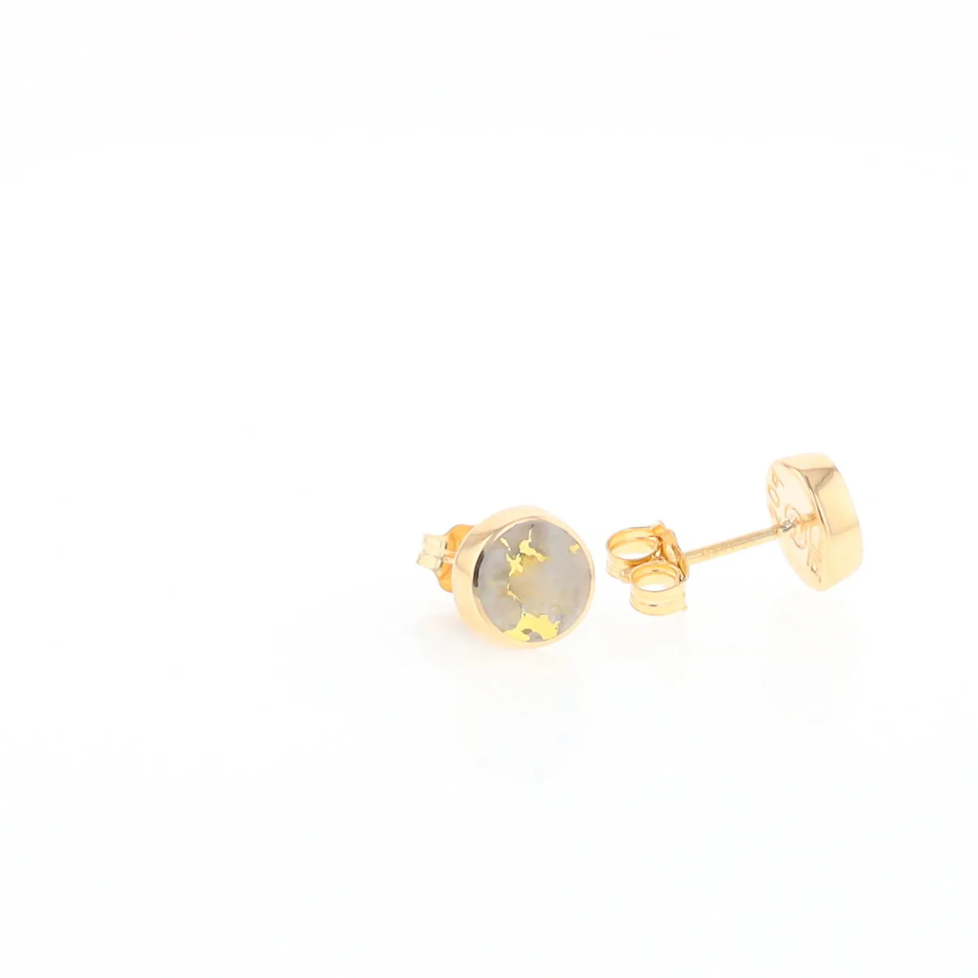 Gold Quartz Earrings Round Inlaid Studs