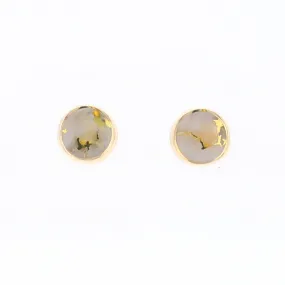 Gold Quartz Earrings Round Inlaid Studs