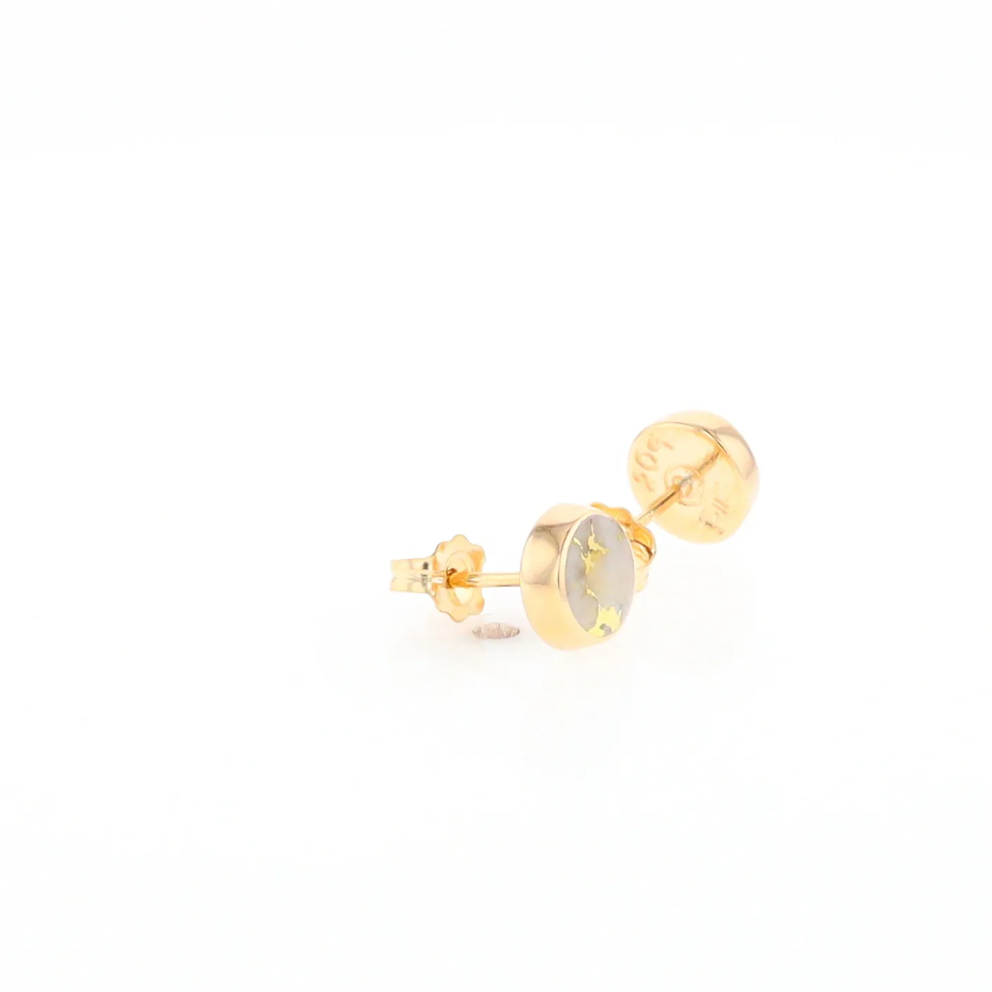 Gold Quartz Earrings Round Inlaid Studs