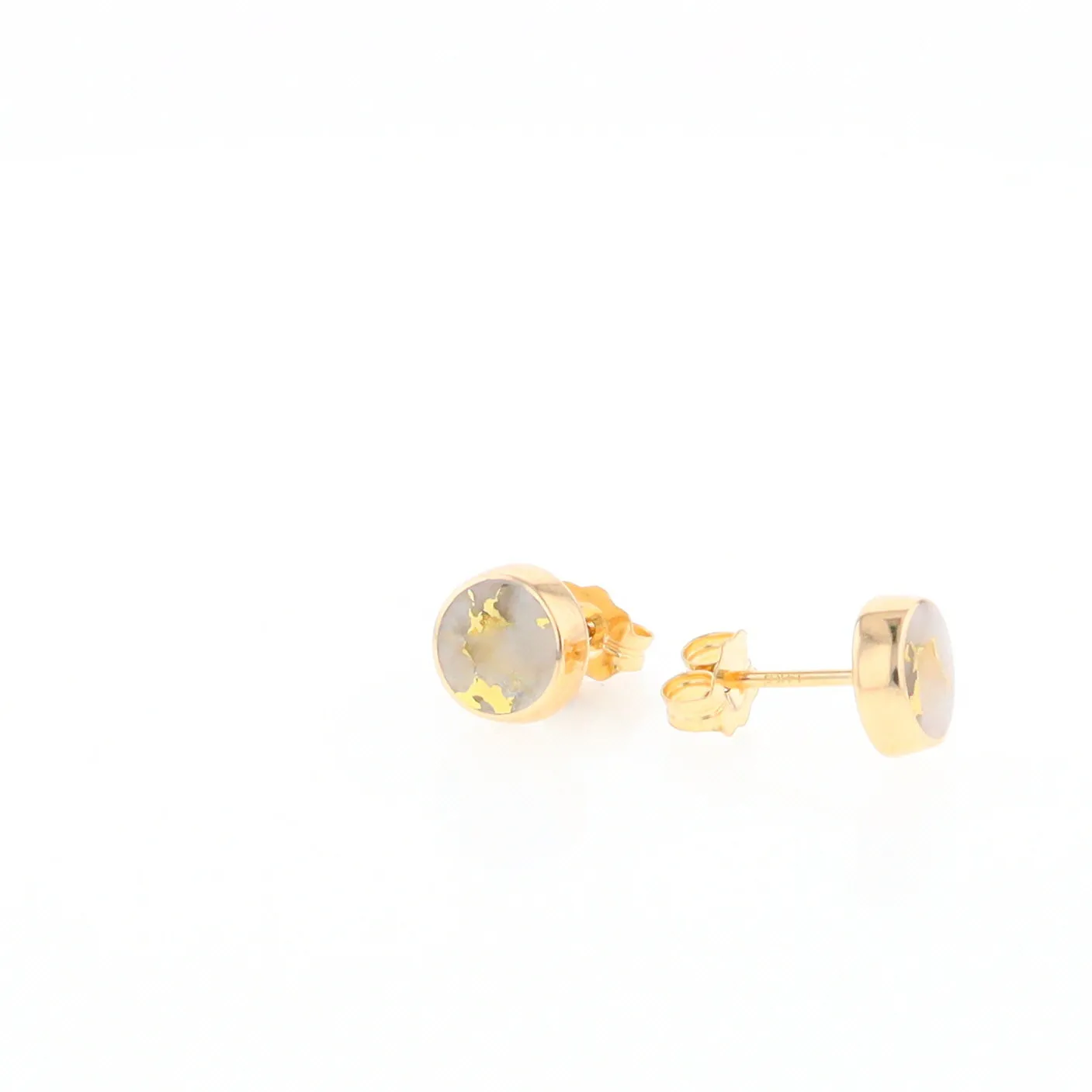 Gold Quartz Earrings Round Inlaid Studs