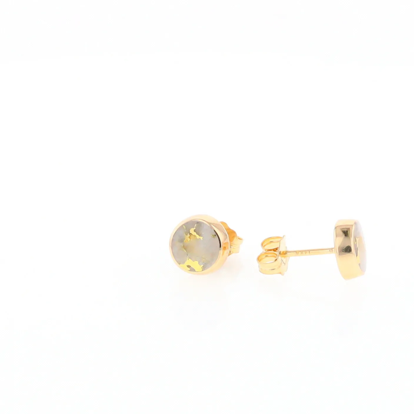 Gold Quartz Earrings Round Inlaid Studs