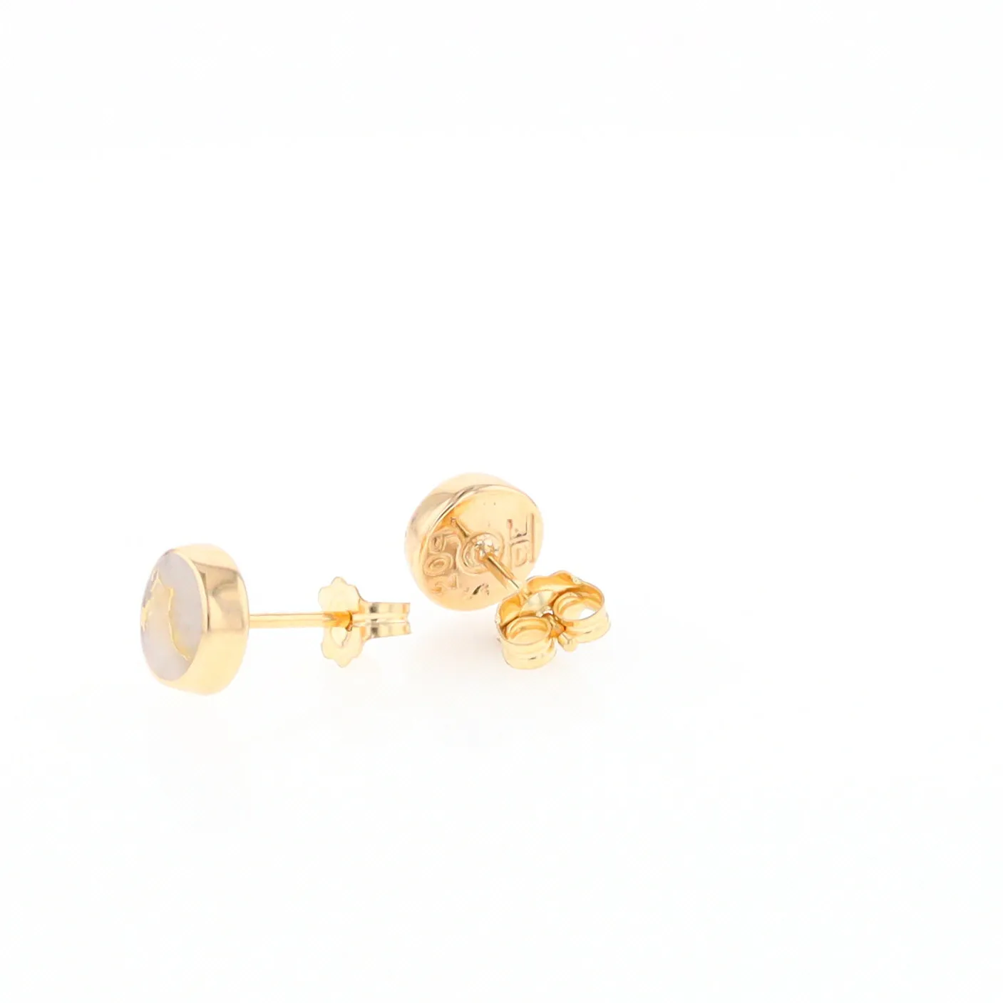 Gold Quartz Earrings Round Inlaid Studs