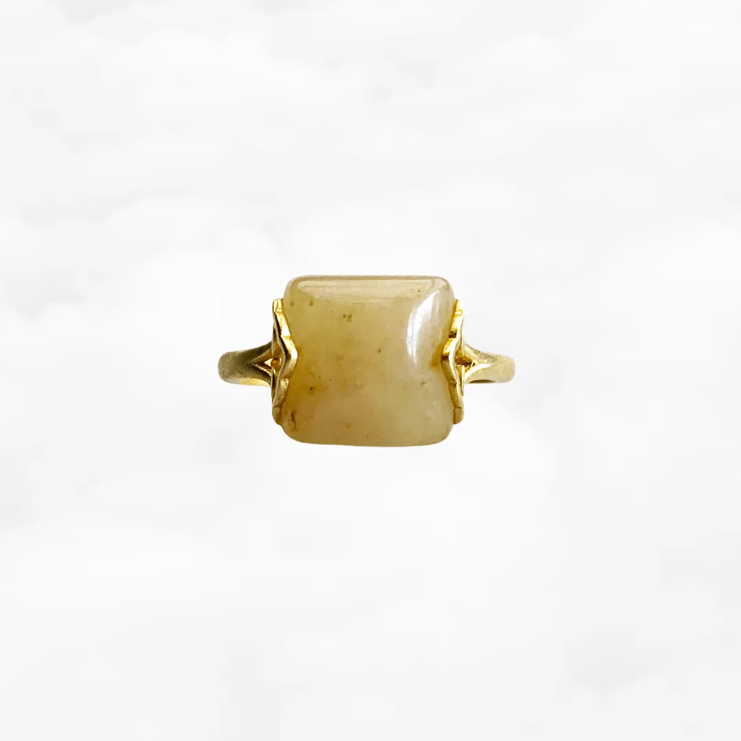 Gold Square Yellow Jade Ring