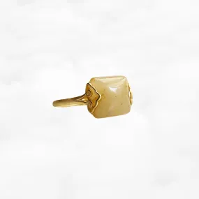 Gold Square Yellow Jade Ring