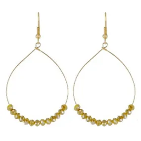 Gold Wire Yellow Glass Beaded Hoop Earrings