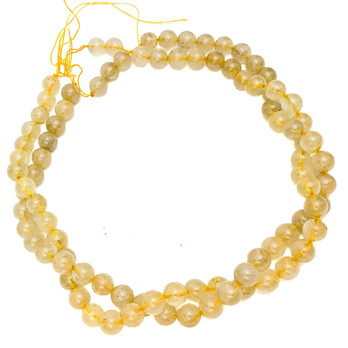 Golden Rutilated Quartz 8mm Smooth Rounds Bead Strand