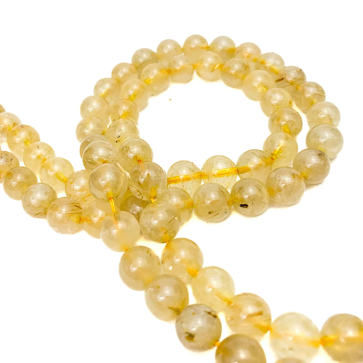 Golden Rutilated Quartz 8mm Smooth Rounds Bead Strand