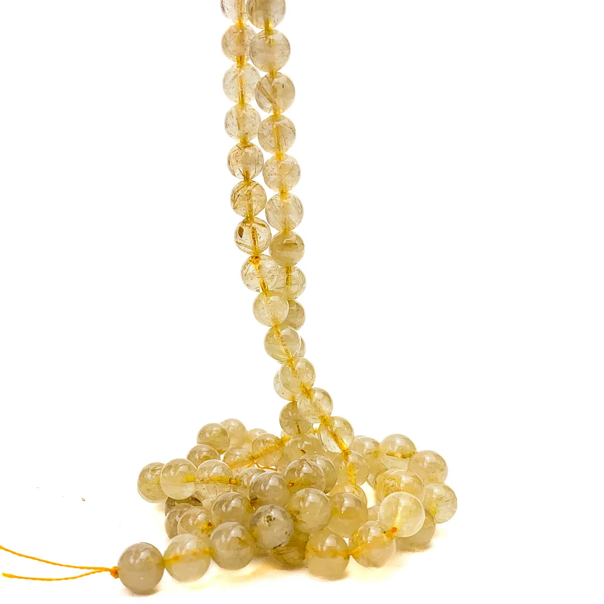 Golden Rutilated Quartz 8mm Smooth Rounds Bead Strand