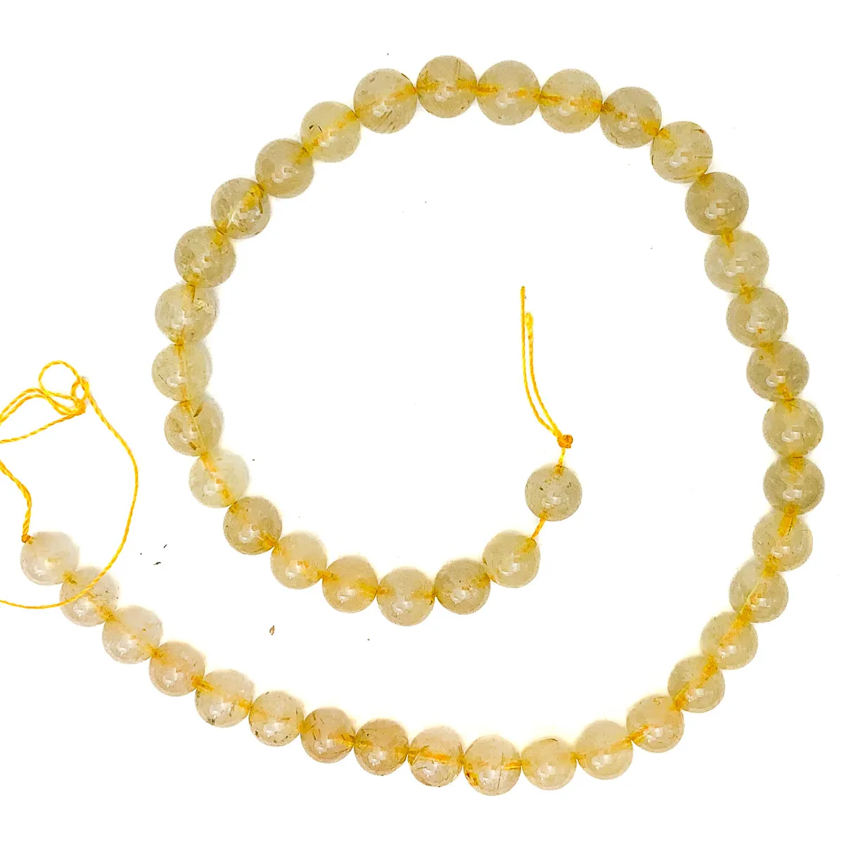 Golden Rutilated Quartz 8mm Smooth Rounds Bead Strand