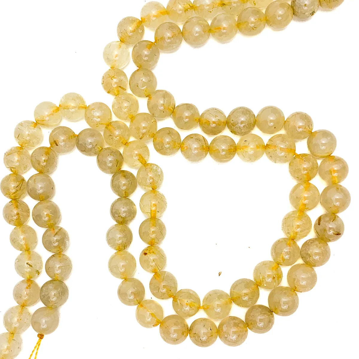 Golden Rutilated Quartz 8mm Smooth Rounds Bead Strand