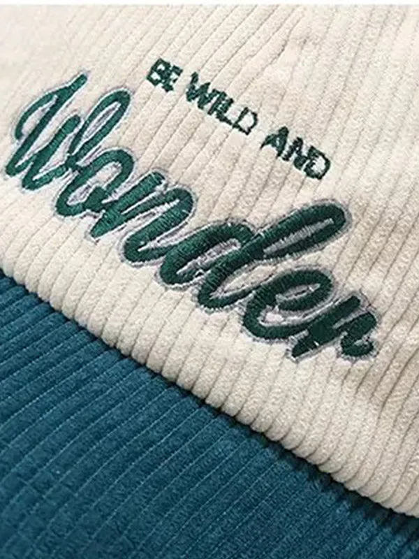 Green "Be Wild And Wonder" Corduroy Baseball Cap