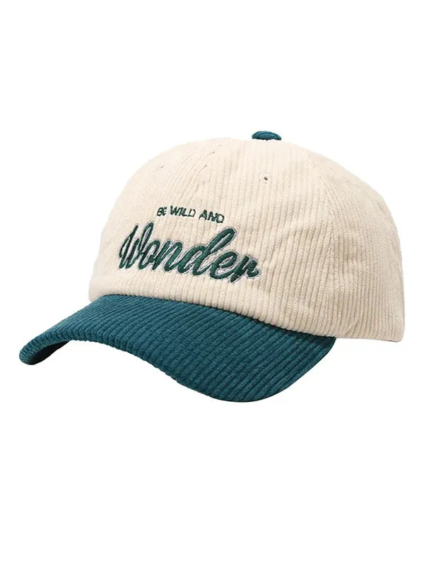 Green "Be Wild And Wonder" Corduroy Baseball Cap