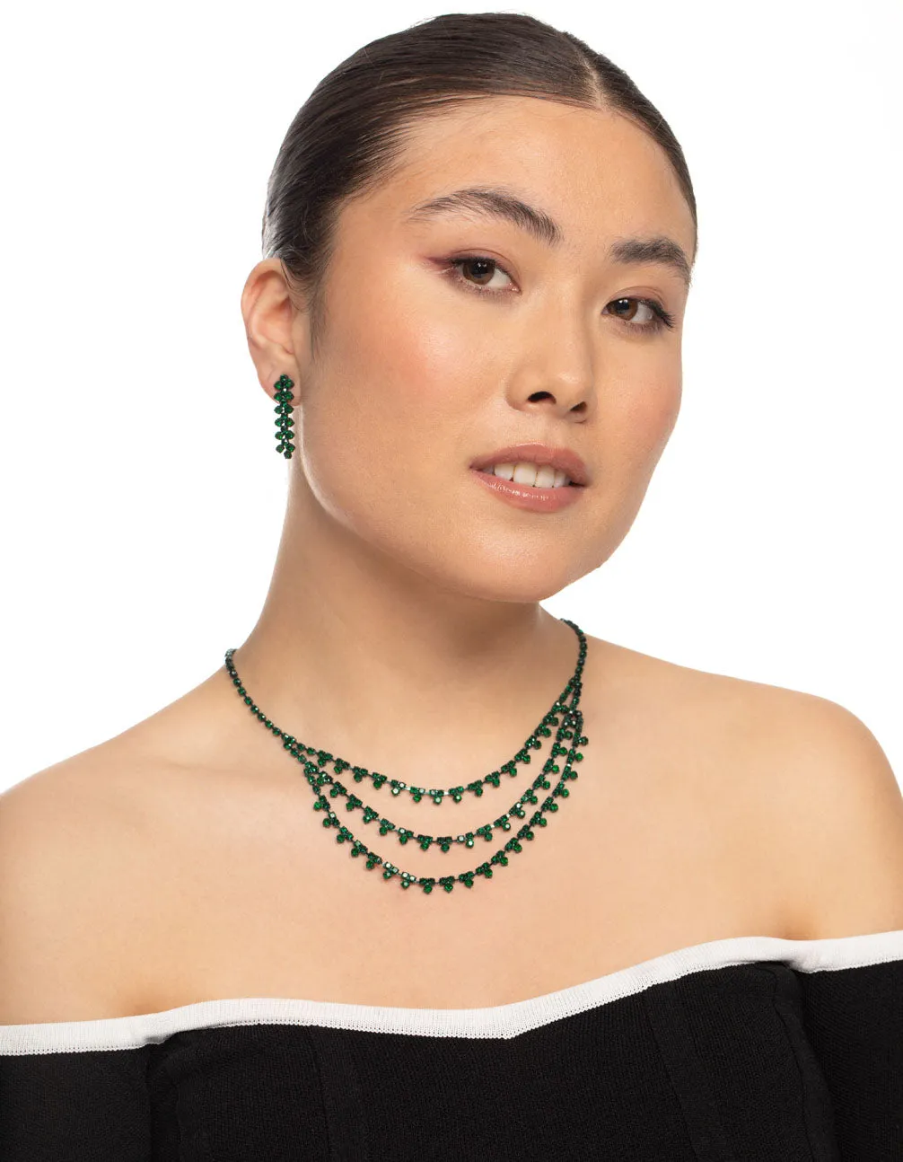 Green Trio Diamante Earrings & Necklace