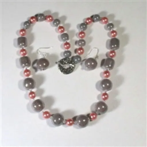 Grey Kazuri Fair Trade Bead Necklace & Earrings Handmade Jewelry