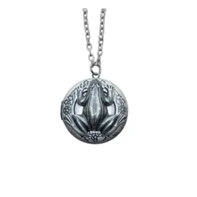 Handmade Antique Silver Frog Toad Locket Necklace