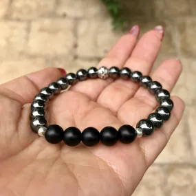 Hematite with Black Onyx Genuine Crystal Bracelet