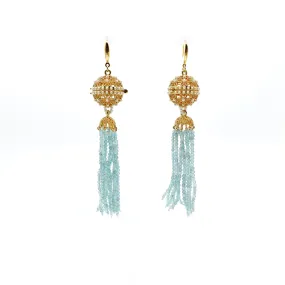 Herbal Locket Crystal Tassel Earrings - Aquamarine