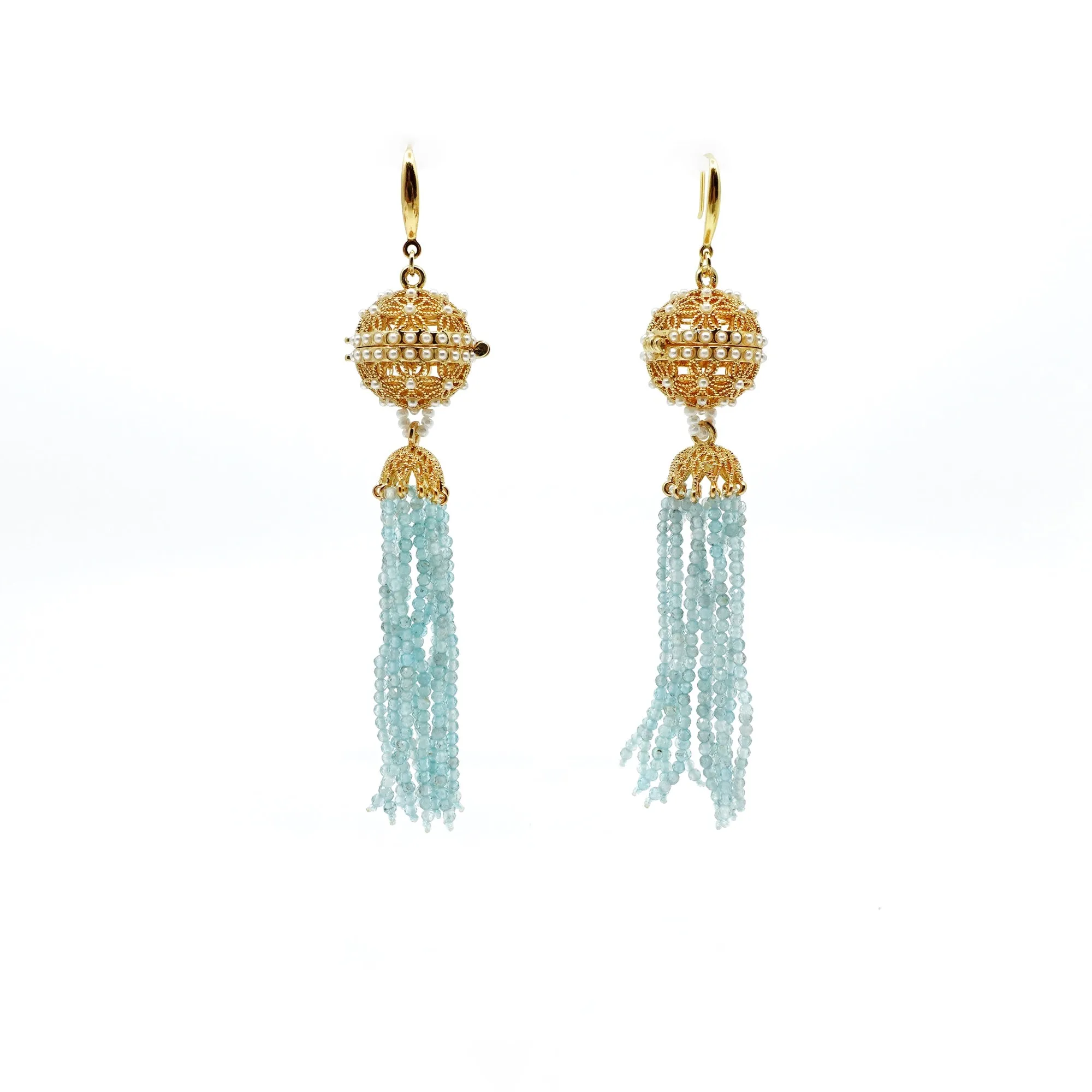 Herbal Locket Crystal Tassel Earrings - Aquamarine