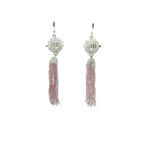 Herbal Locket Crystal Tassel Earrings - Mauve Zirconia