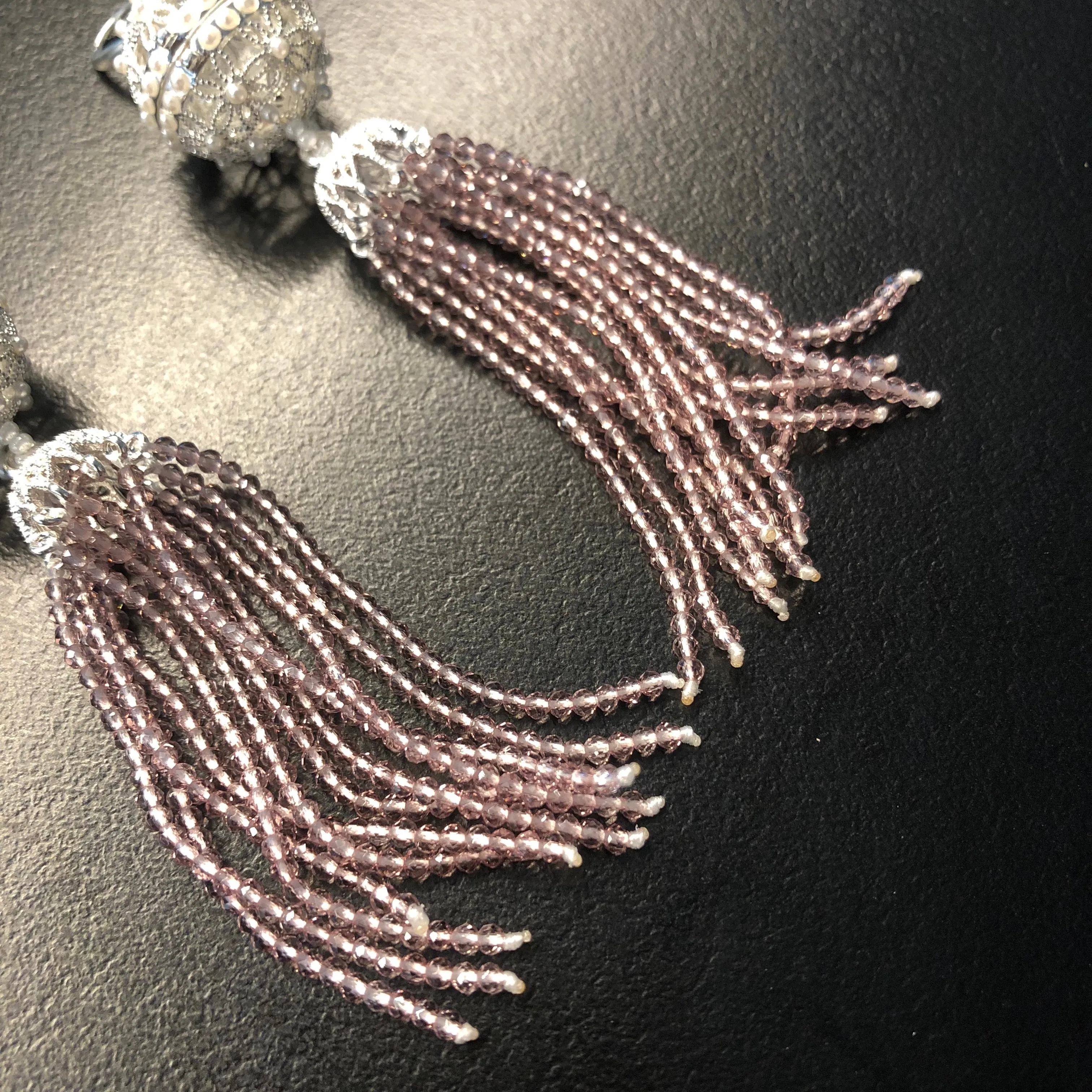 Herbal Locket Crystal Tassel Earrings - Mauve Zirconia