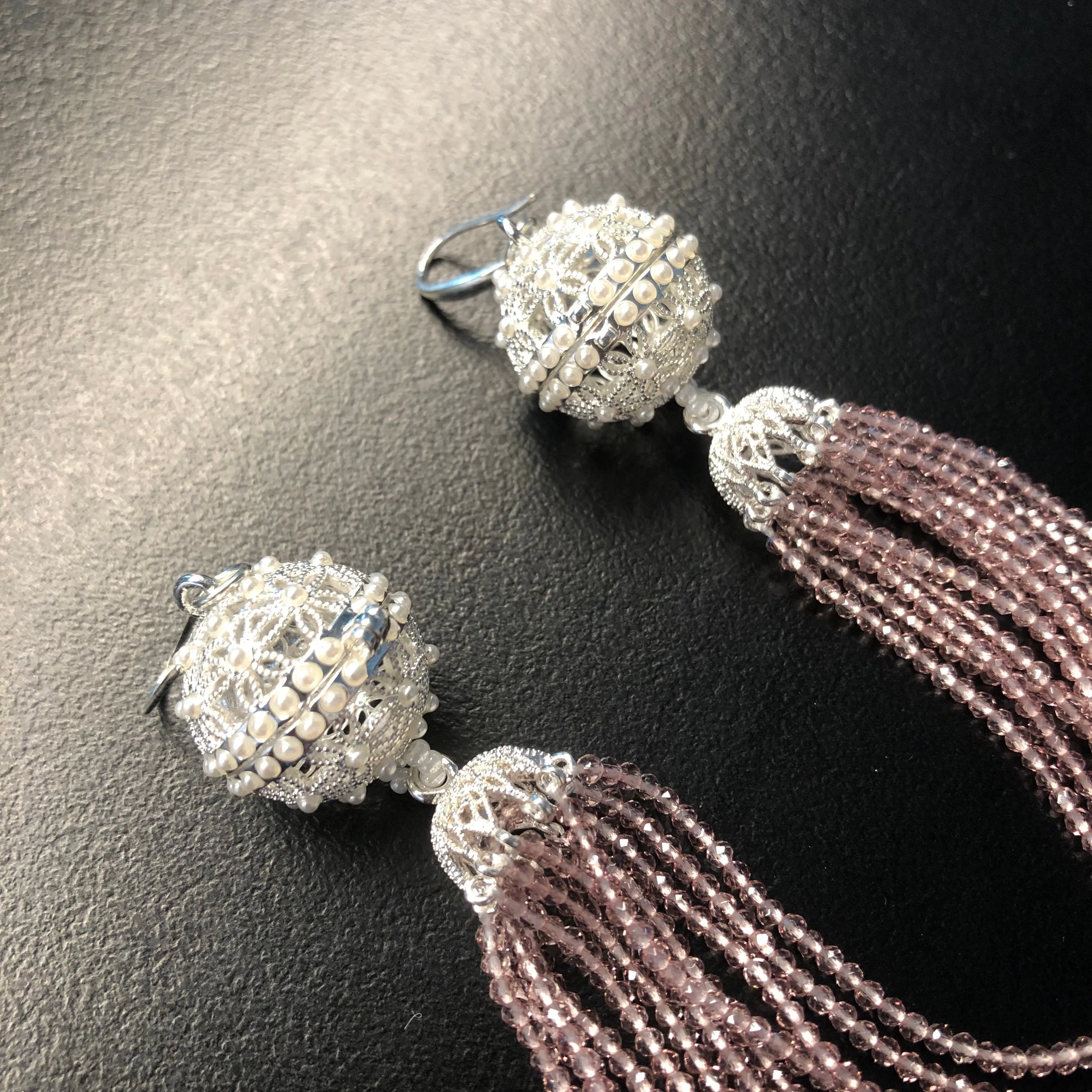 Herbal Locket Crystal Tassel Earrings - Mauve Zirconia