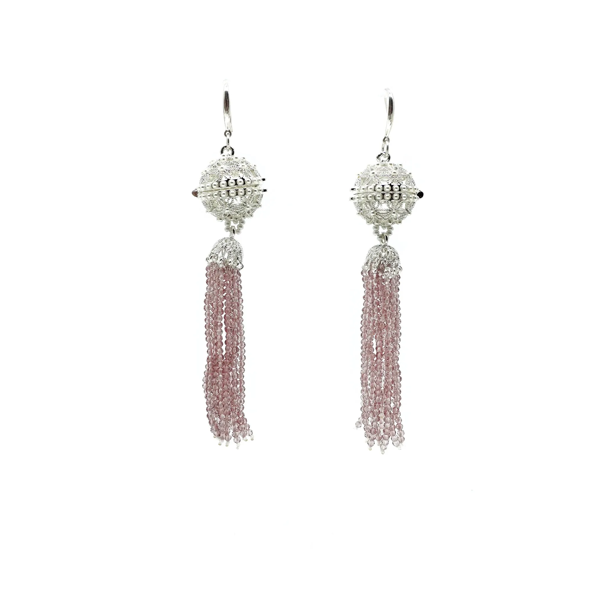 Herbal Locket Crystal Tassel Earrings - Mauve Zirconia