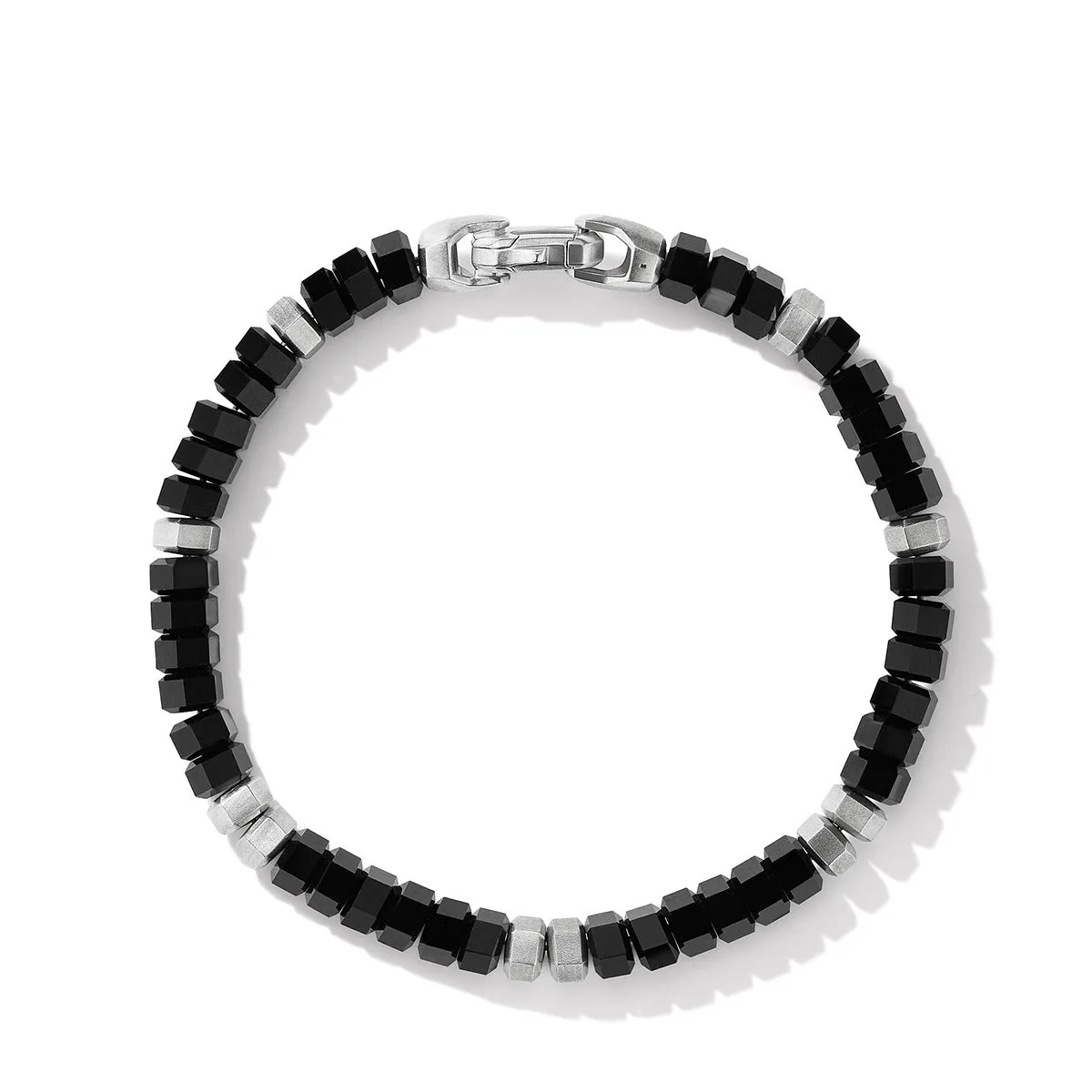 Hex Bead Bracelet in Sterling Silver with Black Onyx