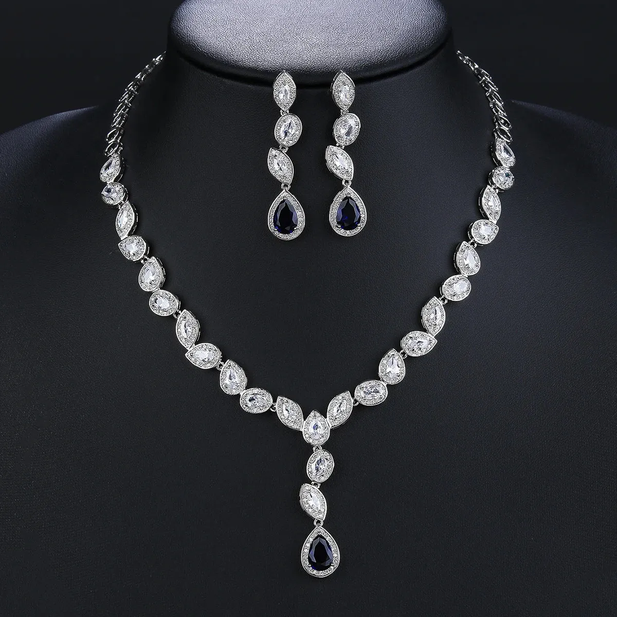 High Quality 5 Colors Zirconia Jewelry Set Bridal Wedding Party Accessories  Drop Necklace For Women CN10321