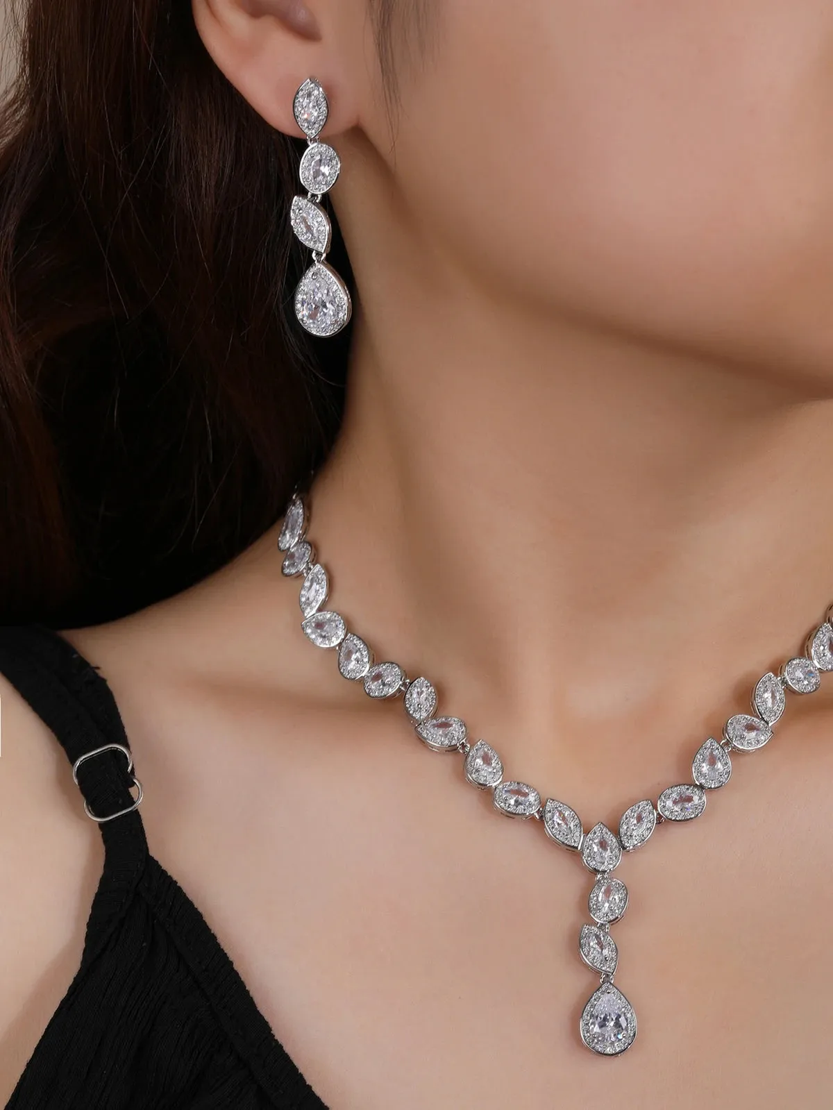 High Quality 5 Colors Zirconia Jewelry Set Bridal Wedding Party Accessories  Drop Necklace For Women CN10321