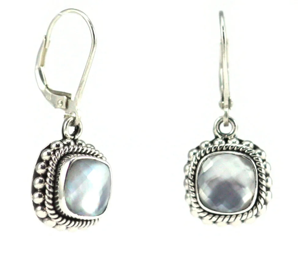 ID E002MPF MOTHER OF PEARL & QUARTZ OVERLAY EARRINGS