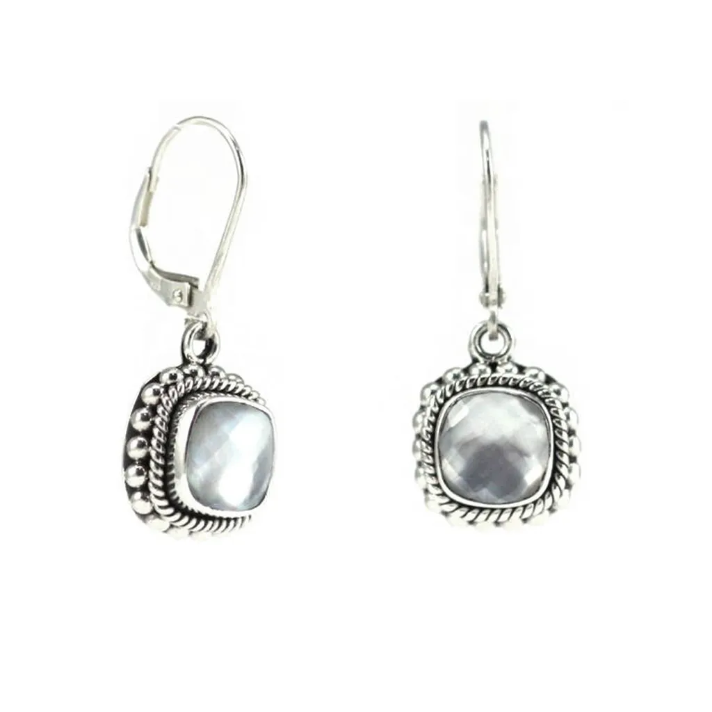 ID E002MPF MOTHER OF PEARL & QUARTZ OVERLAY EARRINGS