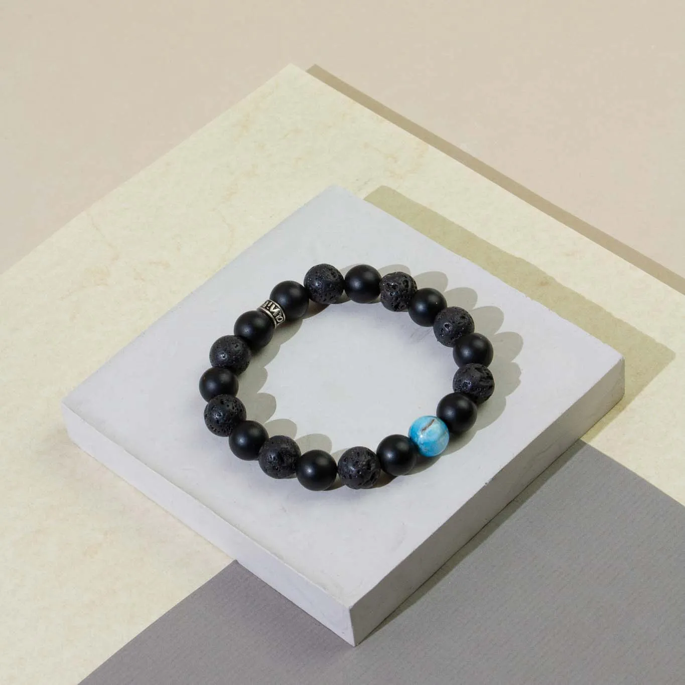 Infinity Gemstone Bracelet with Onyx, Lava & Apatite beads