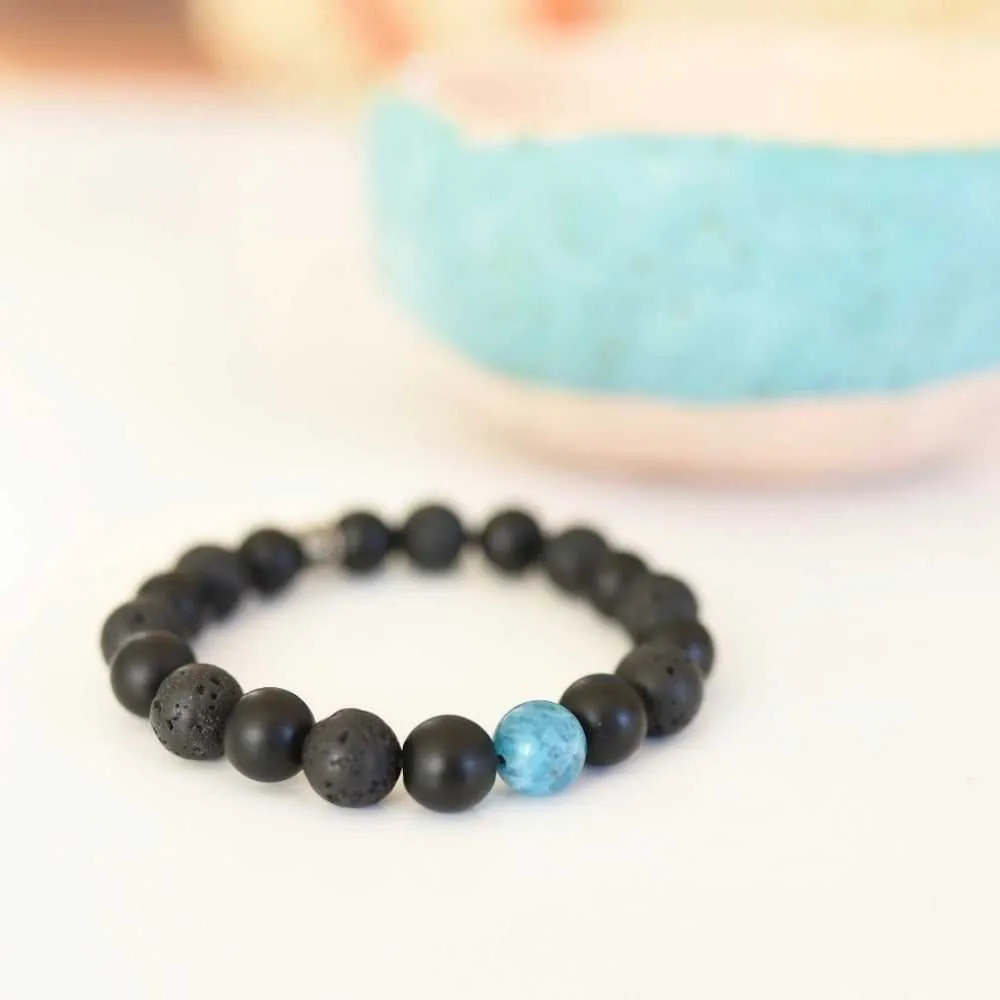 Infinity Gemstone Bracelet with Onyx, Lava & Apatite beads